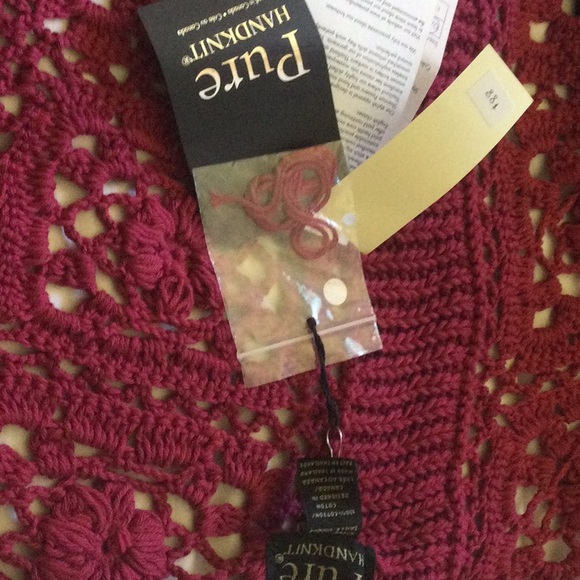 Pure Handknit Burgundy Shawl, One Size - Picture 8 of 8